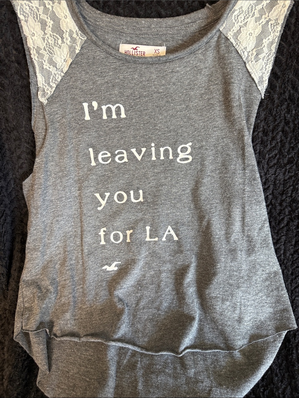 Hollister Gray Tank Top with White Lace Shoulders